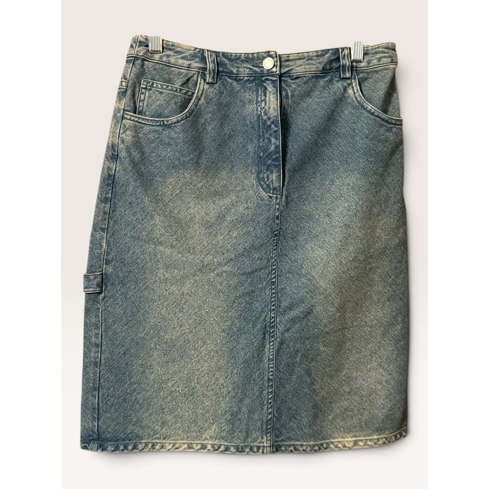 Valerie Stevens Vintage Denim Skirt Size 4 Blue Cotton Carpenter Midi 90s